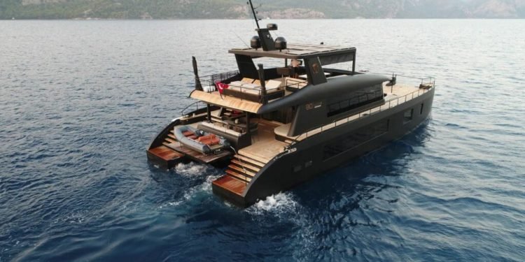 VisionF shared images of the 25m VisionF 80 BLCK catamaran.